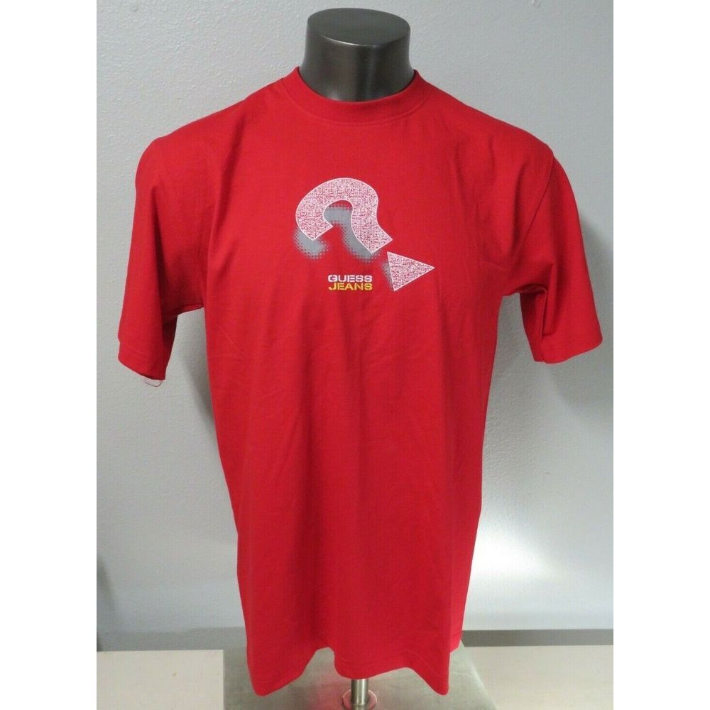 Mens Vintage Guess Athletic Wear Jeans‎ Shirt Size L Cotton Tee Red Short Sleeve